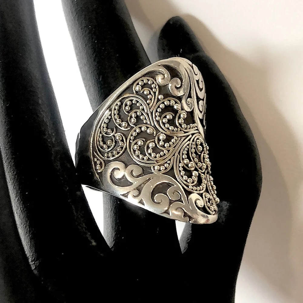 LOIS HILL Sterling Silver Oxidized Cigar Band Ring Granulated Cutout Design NWT - Picture 7 of 17